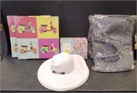 5 NEW SUNHATS, NOTE CARDS,PICTURES, FELT C