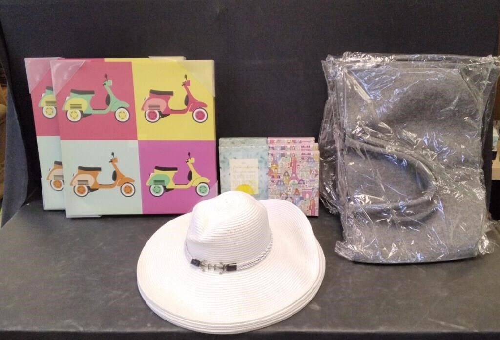 5 NEW SUNHATS, NOTE CARDS,PICTURES, FELT C