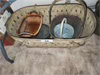 LARGE OLDER WICKER BASKET & SMALL ONES