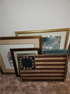 LOT FRAMED WALL DECOR PRINTS- AMERICANA FLAG