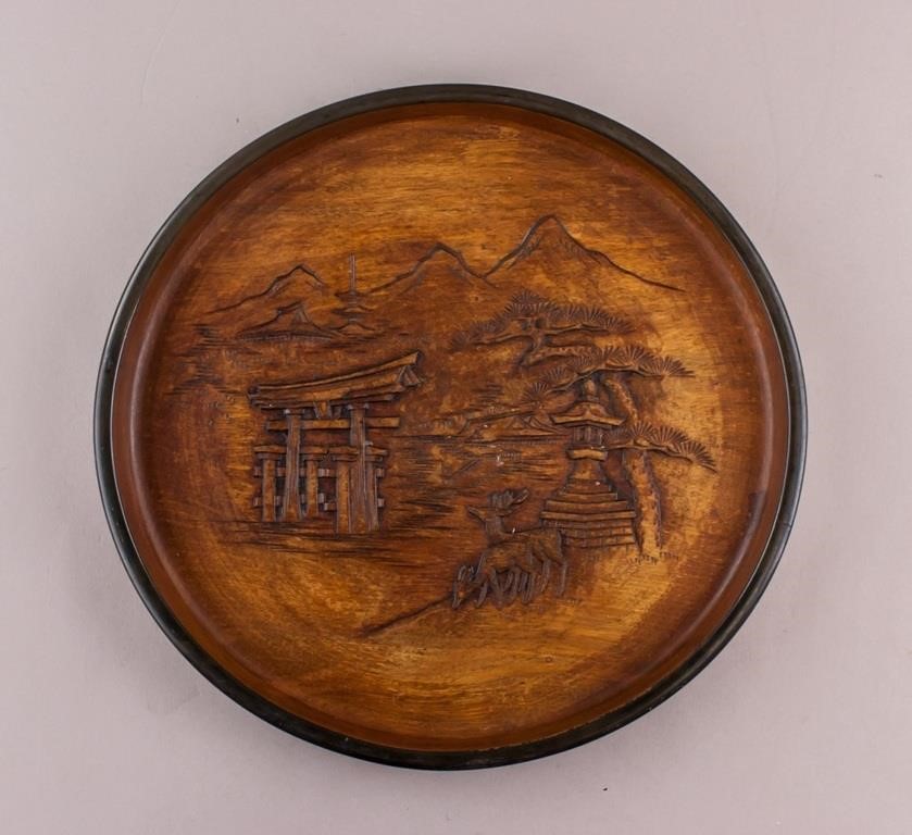 Vintage Japanese Hand-carved Large Wooden Plate