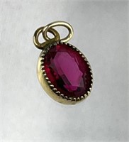 10K Yellow Gold & Lab Red Stone Pendant