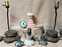 COLLECTION OF SHABBY BEDROOM LAMPS CANDLE HOLDERS