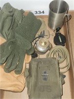 LOT ARMY MITTENS- COMPASS BELT & OTHER ITEMS