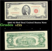 1963 $2 Red Seal United States Note Grades vf++