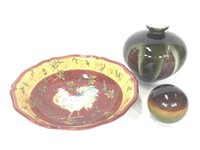 3 Ceramic Pieces, Susan Winget Bowl, Vase, Ball