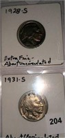 1928S & 1931S Buffalo Nickels, nice, one