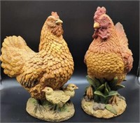 (2) Hen & Rooster Statues