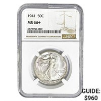 1941 Walking Liberty Half Dollar NGC MS66+