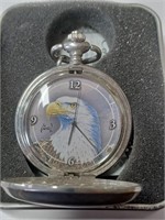 Silvertone Eagle Pocket Watch w/ Chain and COA