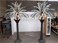 Pair of large glass frond palm tree floor lights