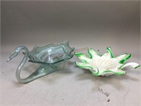 Glass Swan Candy Dish & Murano Style Bowl