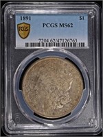 1891 MORGAN DOLLAR PCGS MS-62