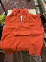 orange fleece jacket 1/4 zip size small kids hood