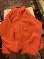 orange fleece jacket full zip size small kids hood