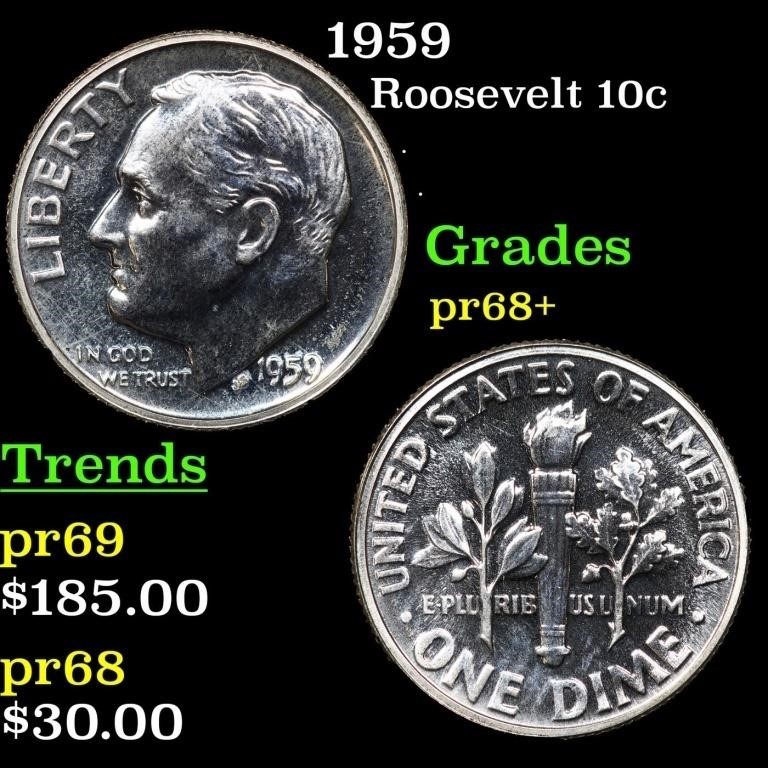 Proof 1959 Roosevelt Dime 10c Grades GEM++ Proof