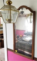 EARLY AMERICAN STYLE WALL MIRROR AND HANGING