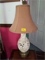 PAIR CERAMIC TABLE LAMPS WITH SHADES - ASIAN