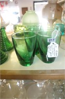LOT OF FIVE DOUBLE SHOT GREEN CRYSTAL GLASSES
