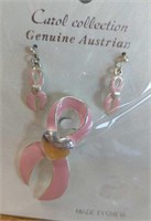 Breast cancer awareness pin and earring set