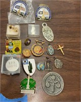Vintage pins and necklaces,religious/military