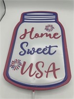 Patriotic Metal Yard Sign HOME SWEET USA Mason Jar