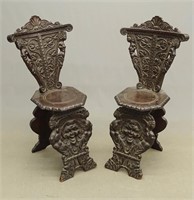 Pair Early Carved Italian Sgabello Chairs