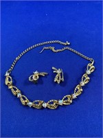 Vintage Set of Gold Tone Earrings & Necklace