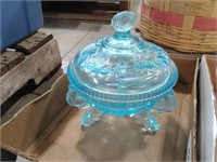 Westmoreland Glass Footed Candy Dish: Clear Blue