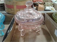 Westmoreland Glass Footed Candy Dish: Clear pink