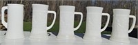 Five Milk Glass Steins 4 Matching 6"