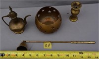 28P: brass candle holder and kettle