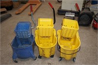 3 Commercial Mop Buckets W/ Wringers