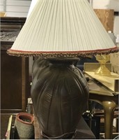 BROWN LAMP WITH BEADED SHADE