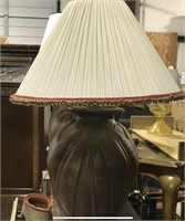BROWN LAMP WITH BEADED SHADE