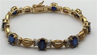 Sterling Goldwash Bracelet, Blue Stones & Diamonds