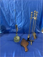 Fireplace tools and vintage gas lamp