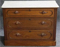 Victorian Marble Top Chest, Carved Pulls