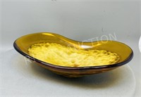amber art glass dish - 11" long