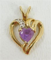 10k Gold Heart Pendant with Gems - .95 grams