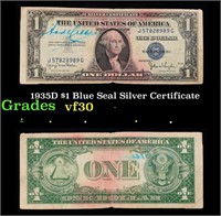 1935D $1 Blue Seal Silver Certificate Grades vf++