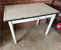 Vintage Enamel Top Single Drawer Table