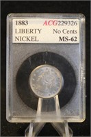 1883 Certified No Cent Liberty Head V-Nickel