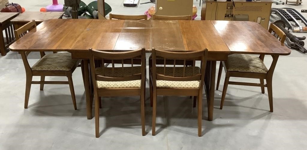 Wooden drop leaf dining table w/ 2 leaves,  &