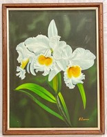 N. Cunan Original Painting of White Cattleya