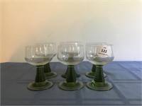 Set of 6 Crystal Green Stem Glasses