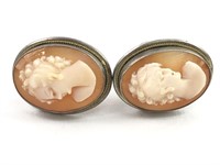 Sterling & Carved Shell Cameo Earrings