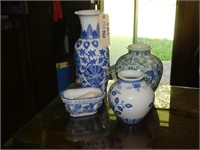 Blue and White Glass Ware Collection lot of 4