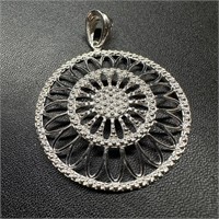 Sterling Silver Round Flower Pendant