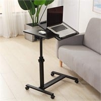 Adjustable Over Bed Table with Wheels (Black)